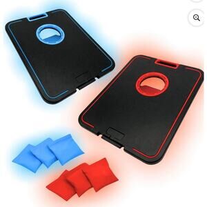 LED Cornhole Board Set Light Up Bean Bag Toss 6 Bags MinnARK Neon Tailgate Party